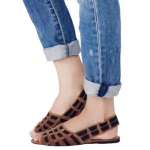 Free People Tan & Black Woven Slingback Open Toe Sandals